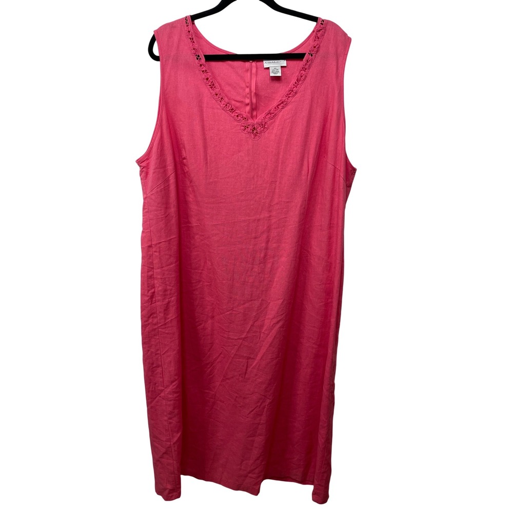 Anna Maxwell Womens 3X Pink Linen Blend‎ Lace V-Neck Sleeveless Shift Midi Dress
